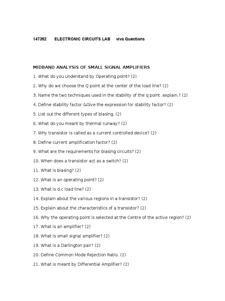 Viva Questions PDF Amplifier Electronic Oscillator