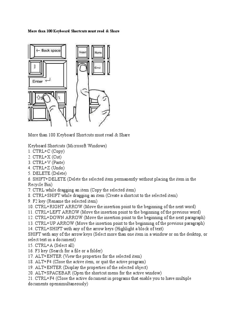 100+ Essential Keyboard Shortcuts | PDF | Computer Keyboard | Menu ...