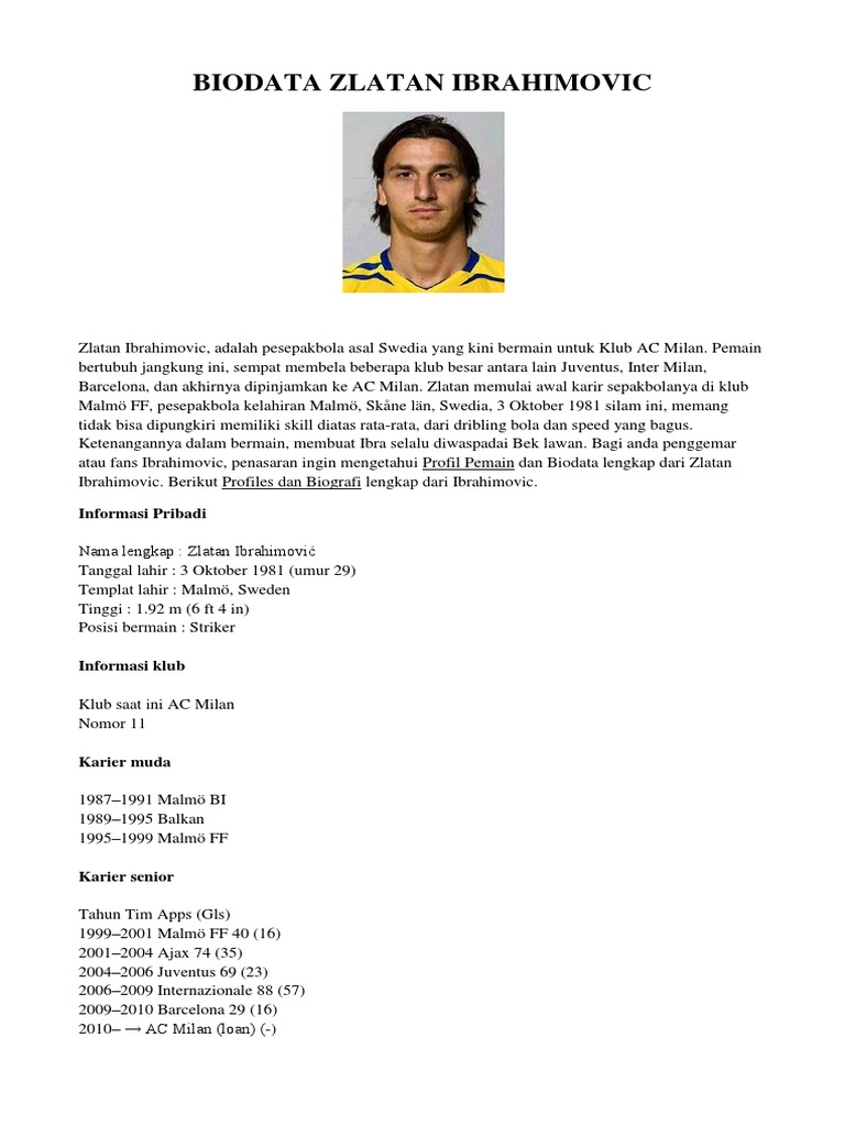 Biodata Zlatan Ibrahimovic