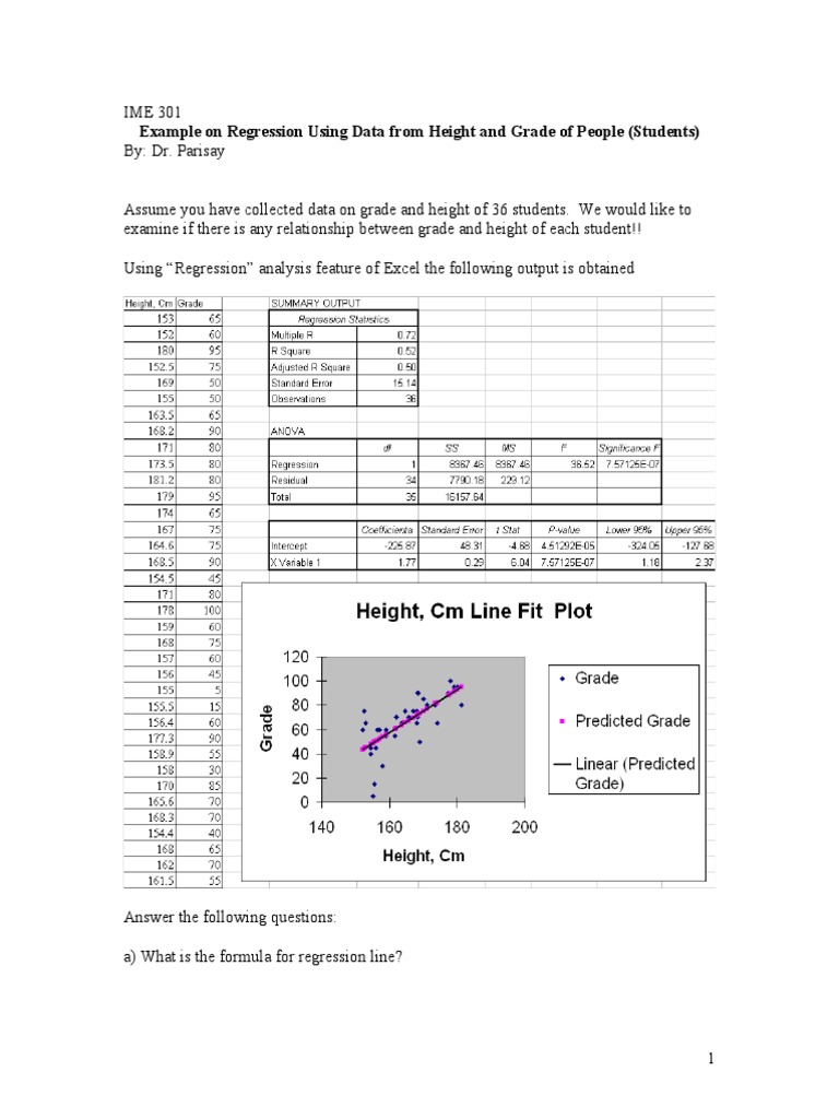 Regression Analysis of Student Height and Grade | PDF