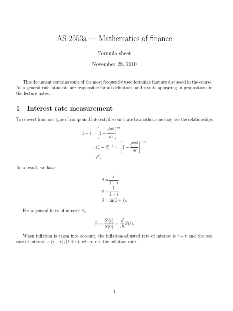 Exam FM Formula Sheet PDF