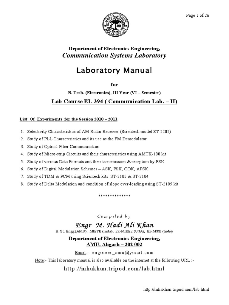 Communication Lab Manual EL394 PDF | PDF | Modulation | Detector (Radio)