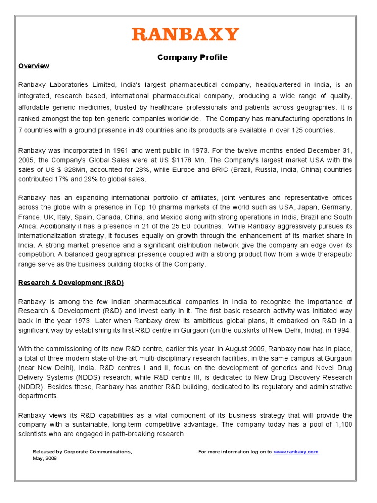 Ranbaxy - Case Study | PDF | Pharmaceutical Industry | Generic Drug