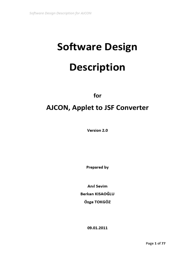 Software Design Descriptions Detailed | Java (Programming Language