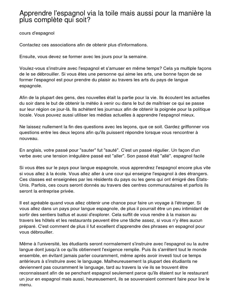 Apprendre Lespagnol Via La Toile Mais Aussi Pour La Manire La Plus