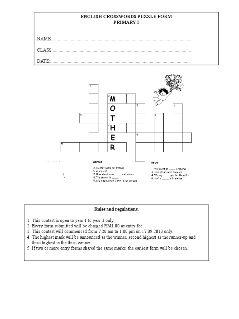 English Crosswords Puzzle Form Primary I | PDF