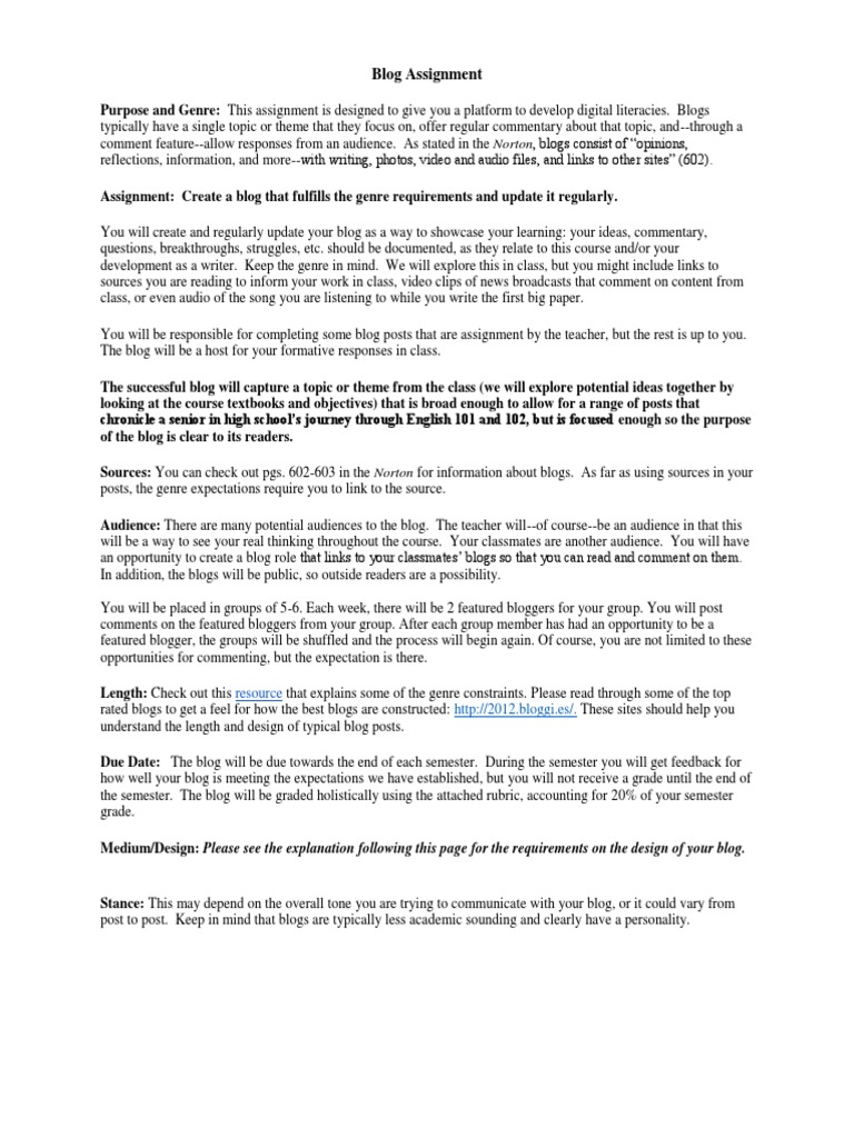 Blog Assignment | PDF | Genre | Blog