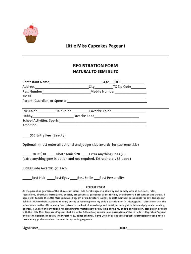 Little Miss Cupcakes Pageant Registration | PDF