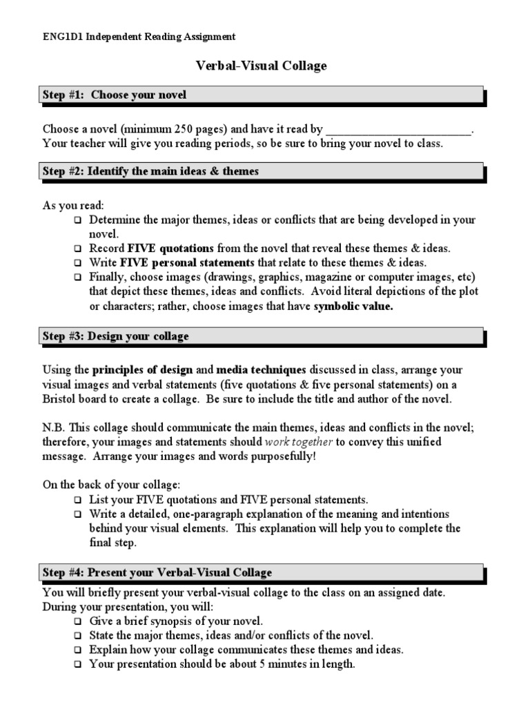 Verbal visual essay rubric image