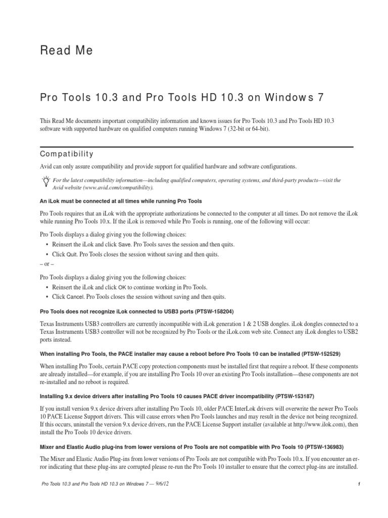 Pro Tools 10.3 Compatibility on Windows 7 | PDF | Computer File ...