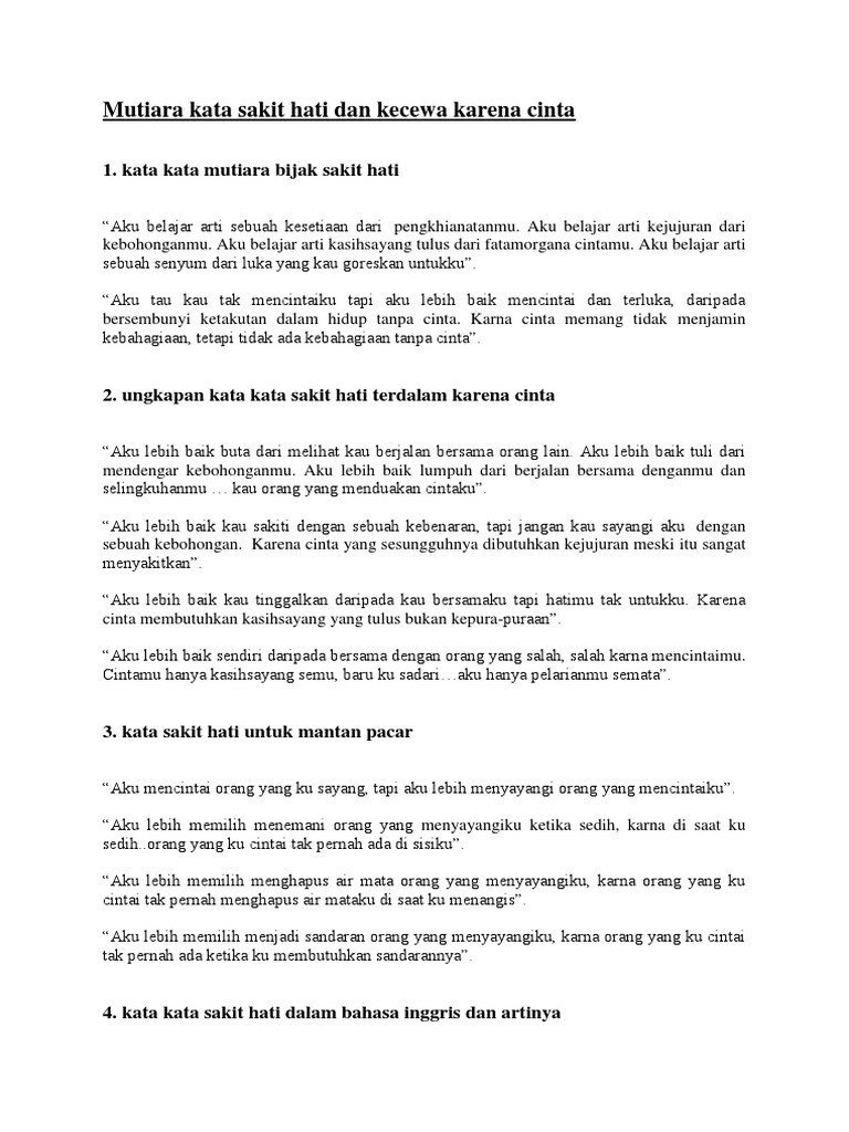 Mutiara Kata Sakit Hati Dan Kecewa Karena Cinta Pdf