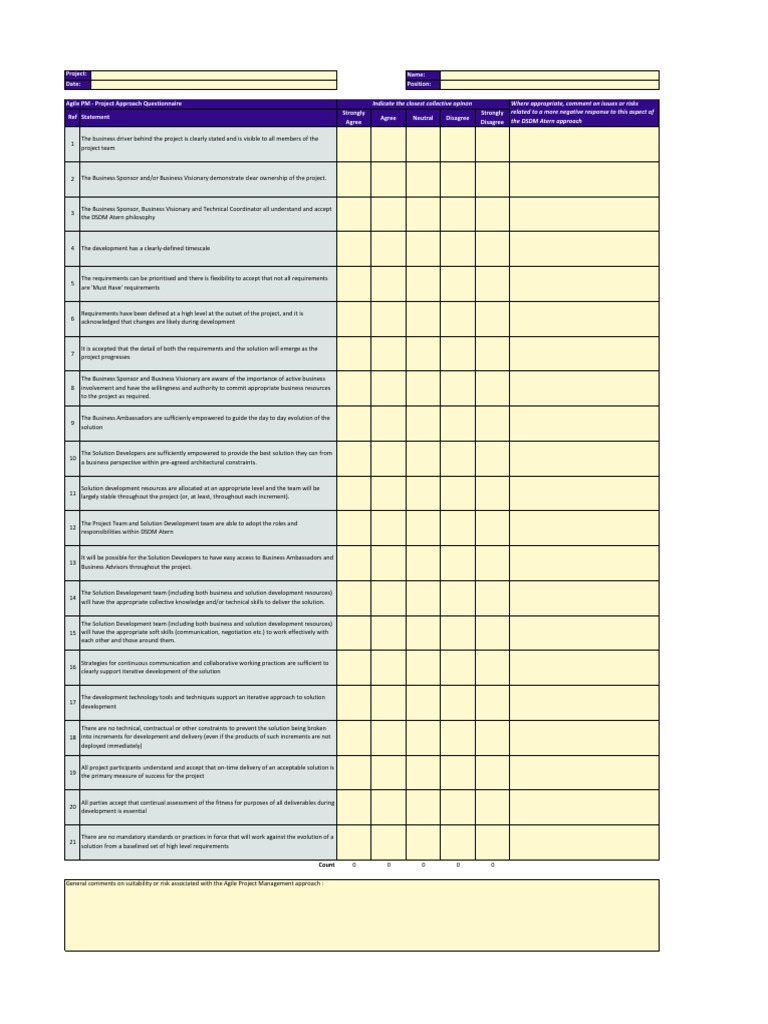 Template Project Approach Questionnaire | PDF | Agile Software ...