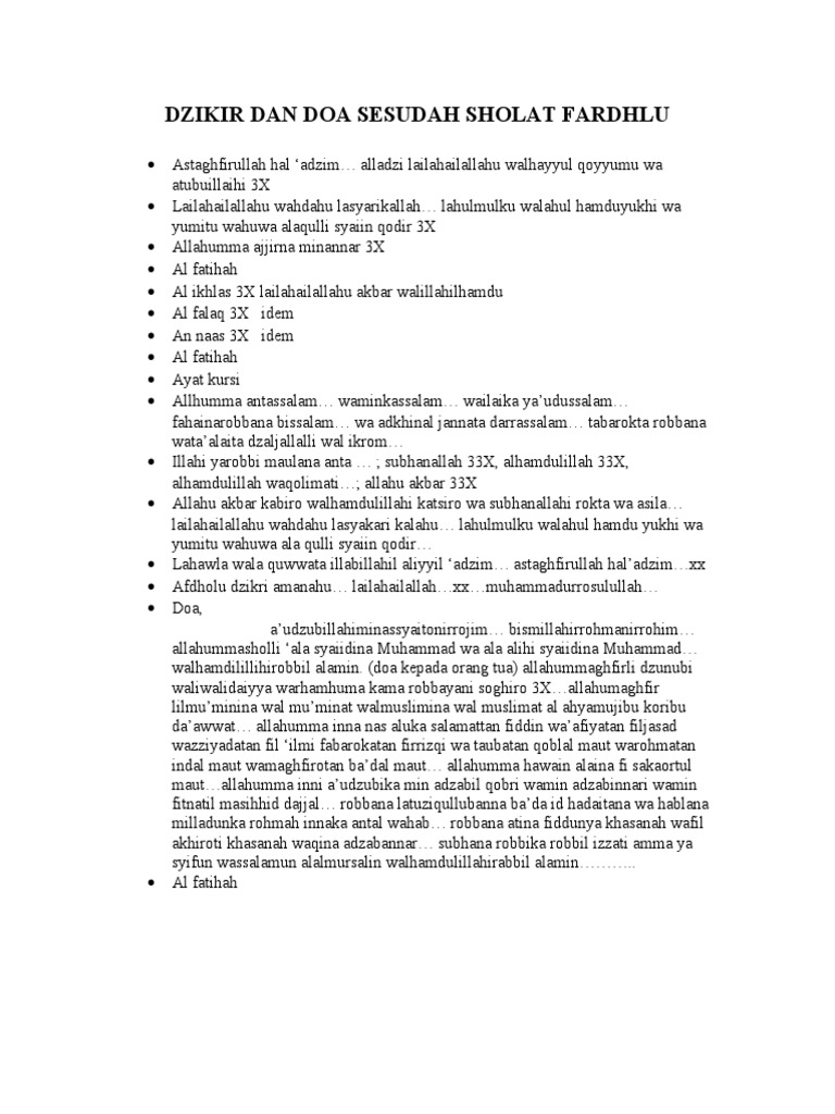 Dzikir Dan Doa Sesudah Sholat Fardhlu Doc