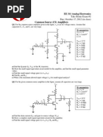 EE 311 Analog Electronics: Take Home Exam #2 Due: October 17, 2012 (In Class)