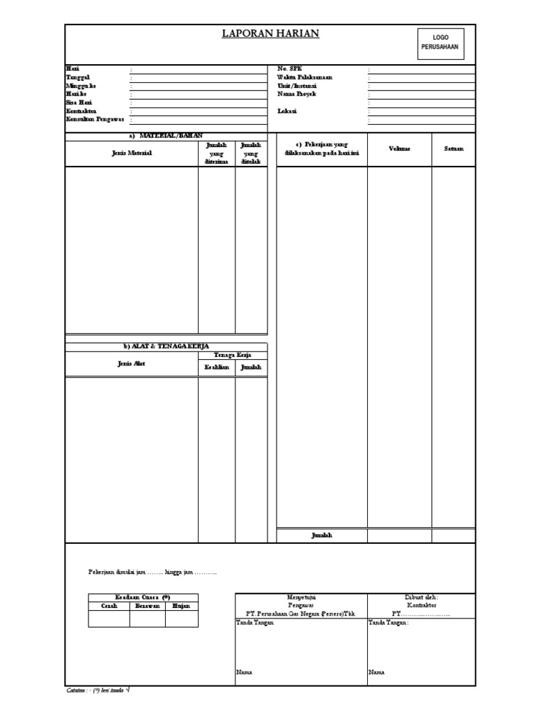 Form Laporan Harian Proyek