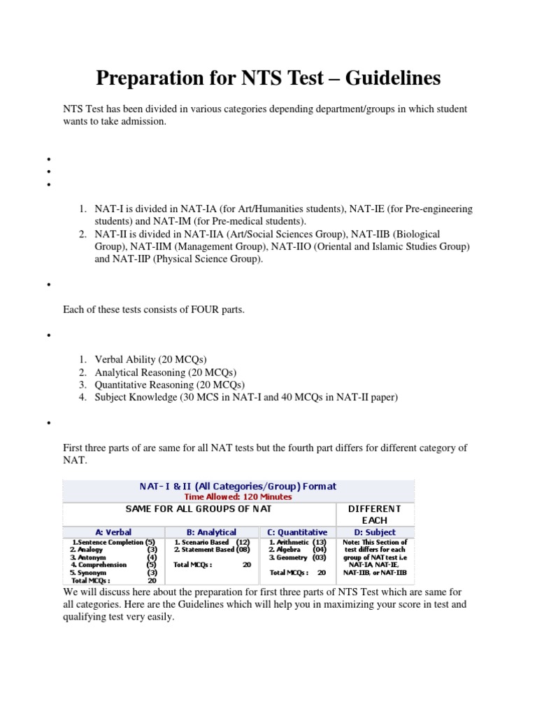 NTS Test Preparation Guidelines | PDF | Reading Comprehension | Area