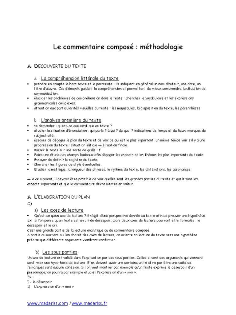 Que Reviser Pour Le Commentaire Compose Une Méthodologie Du Commentaire Composé | PDF | Sciences cognitives |  Linguistique