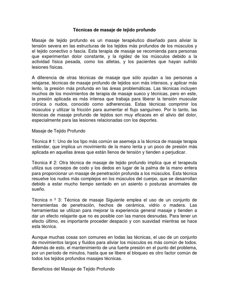 T cnicas y beneficios del masaje de tejido profundo PDF Masaje