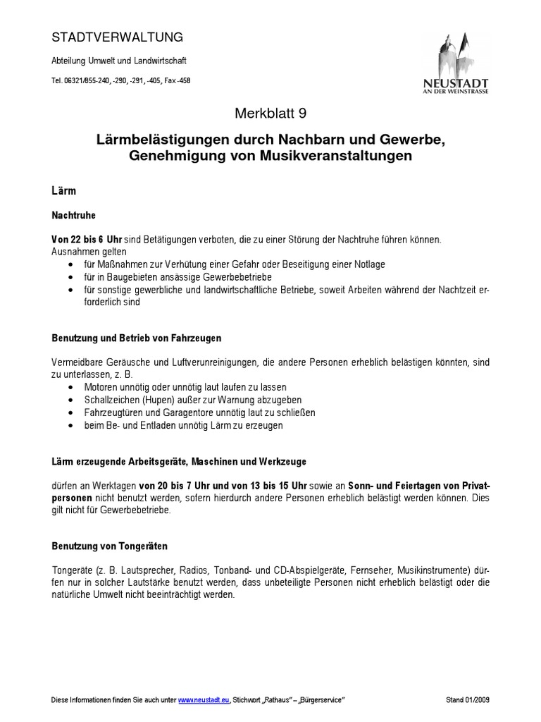 Lärmbelästigungen Durch Nachbarn Und Gewerbe | PDF