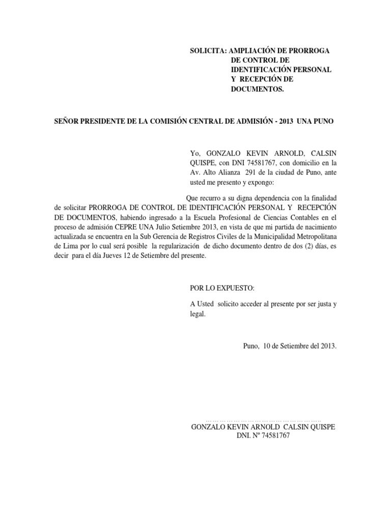 Solicitud de Prórroga de Documentos | PDF | Ciencias sociales | Derecho