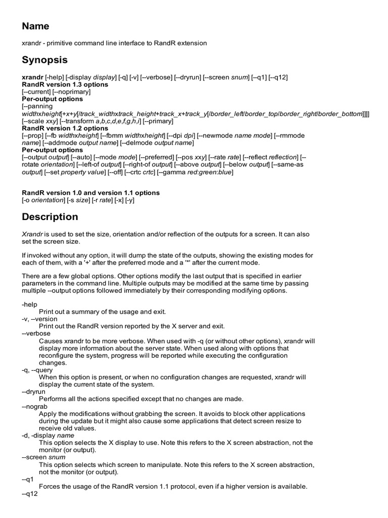 Xrandr Command Line Options Guide | PDF