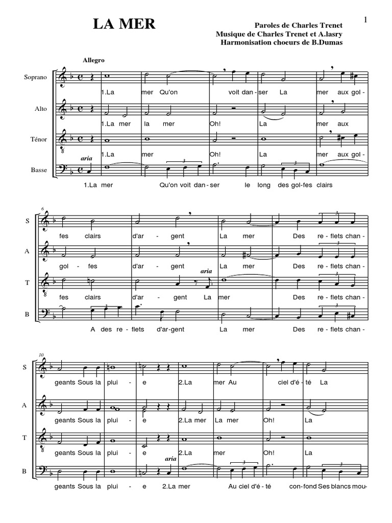 La Mer Charles SATB Musique vocale Musique pour chorale