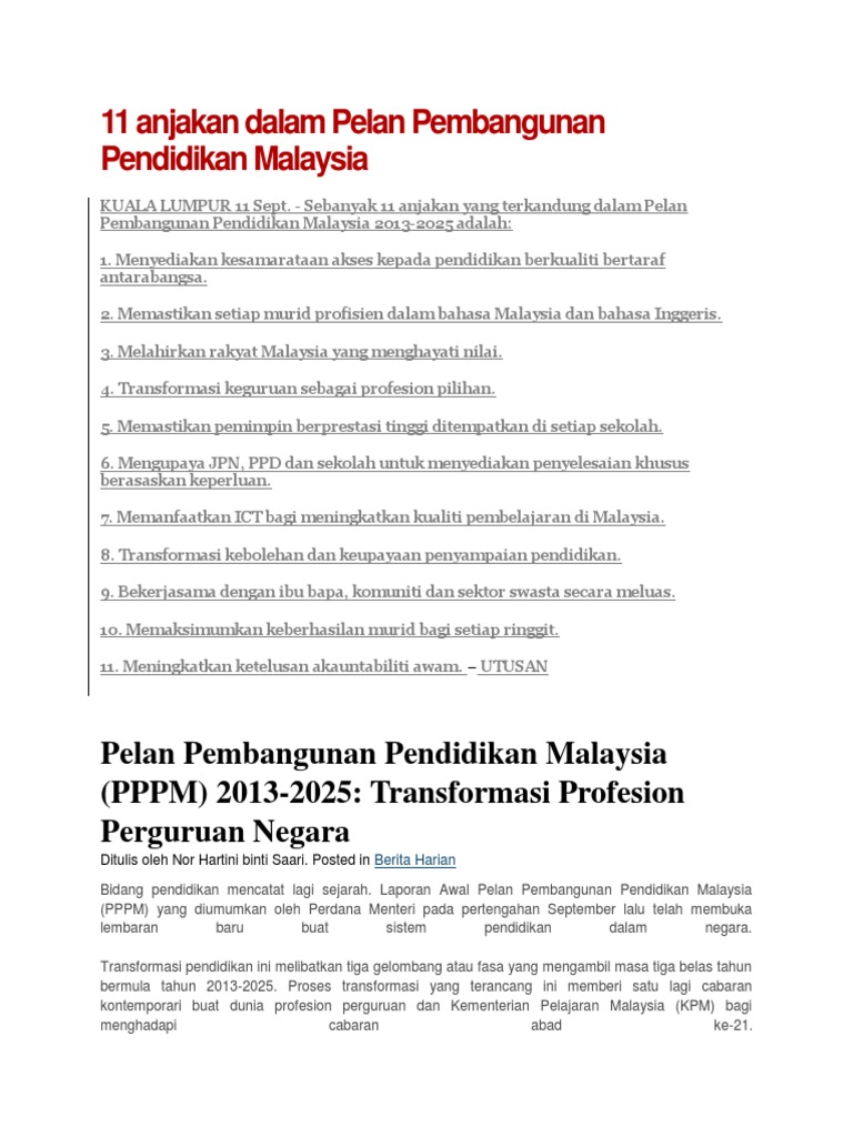 11 Anjakan Dalam Pelan Pembangunan Pendidikan Malaysia  PDF