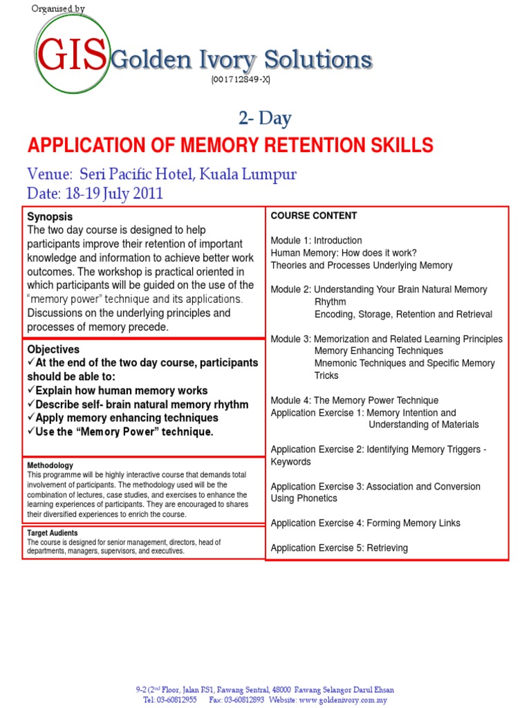 Memory Retention Skills Workshop | PDF | Career & Growth | Computers