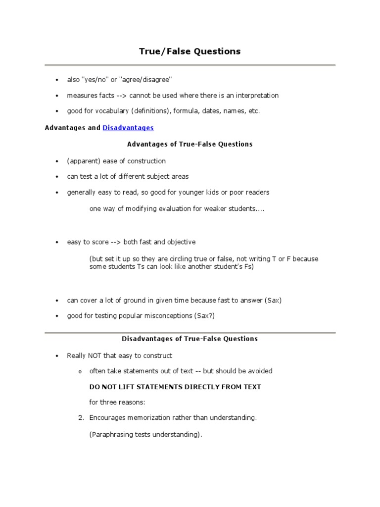 understanding true and false questions