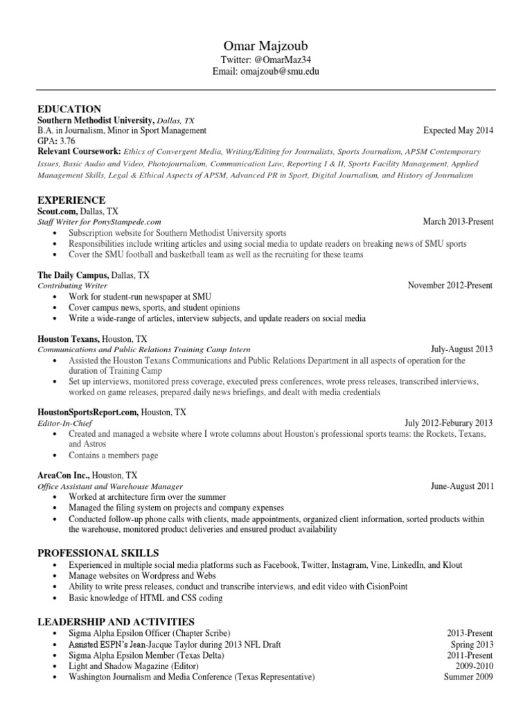 Omar Majzoub's Journalism Resume | PDF | Social Science