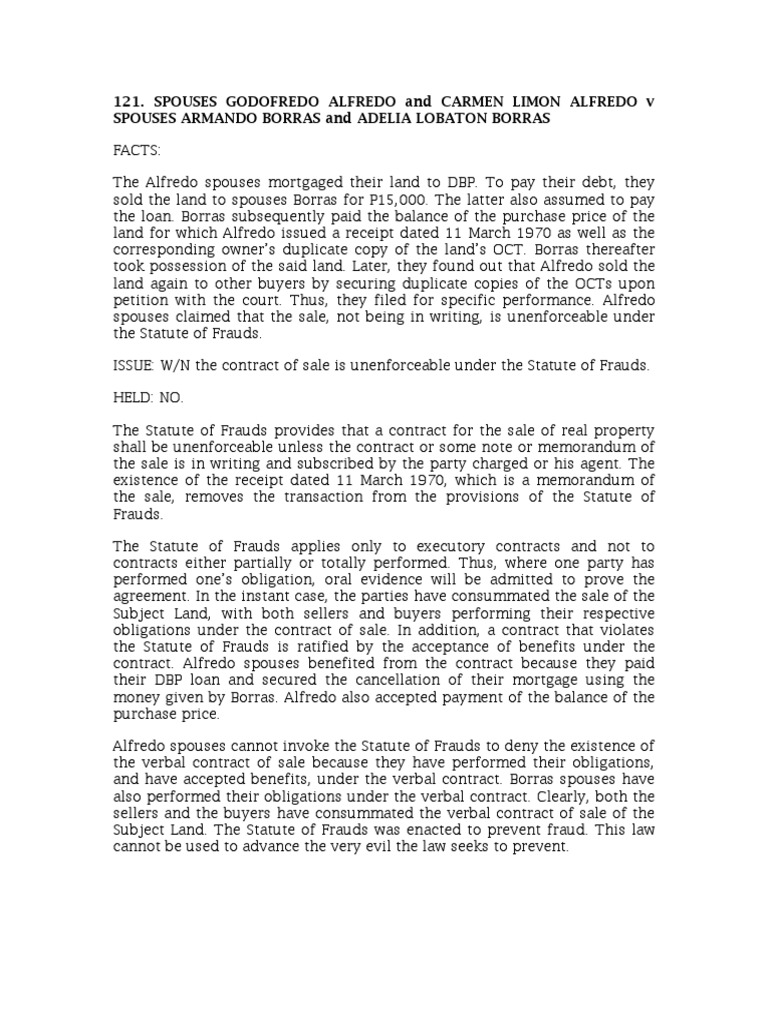 Payment of Purchase Price and Performance of Obligations Removes Land