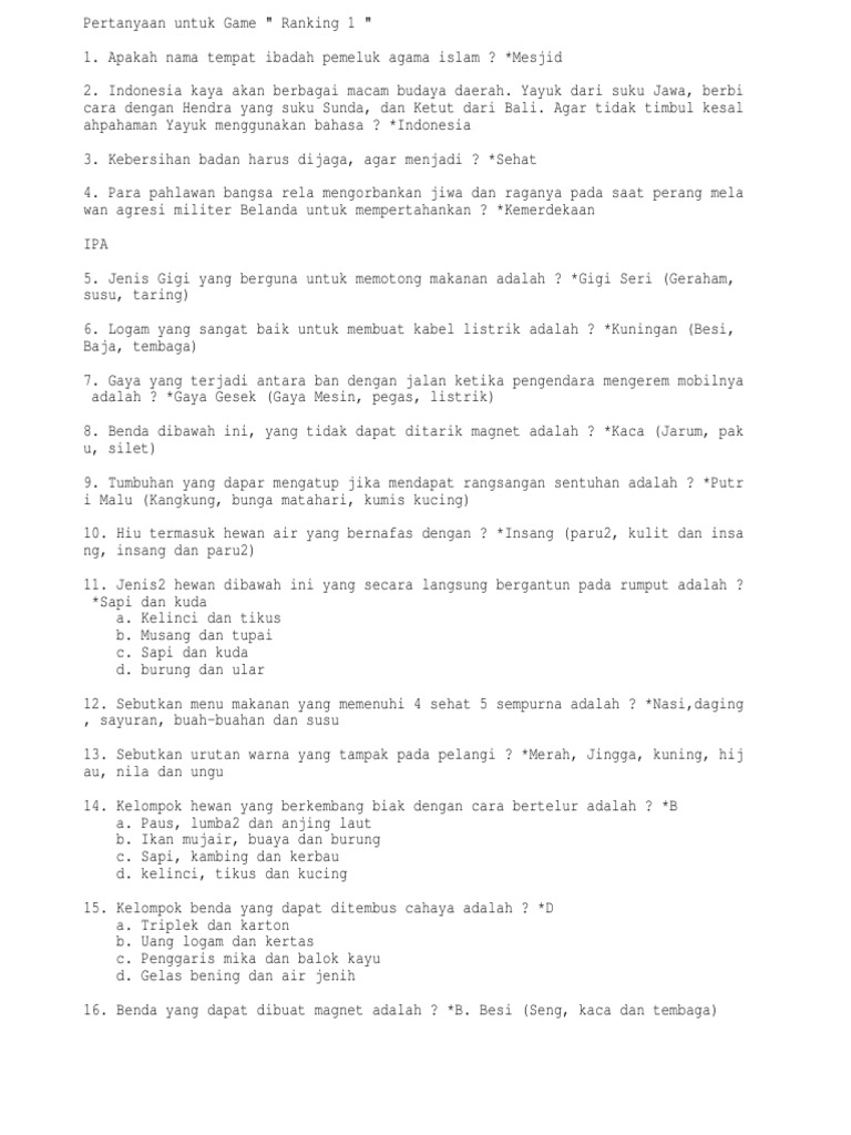 Pertanyaan ranking 1 baru