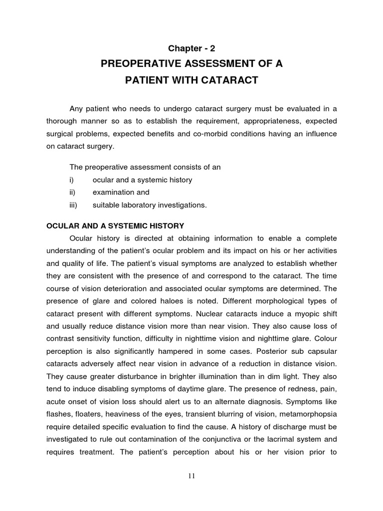 Preoperative Assessment for Cataract Surgery | PDF | Cataract | Surgery