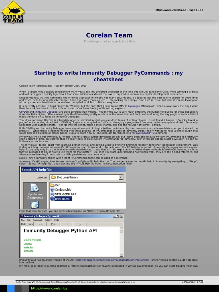 Starting To Write Immunity Debugger Pycommands My Cheatsheet | PDF ...