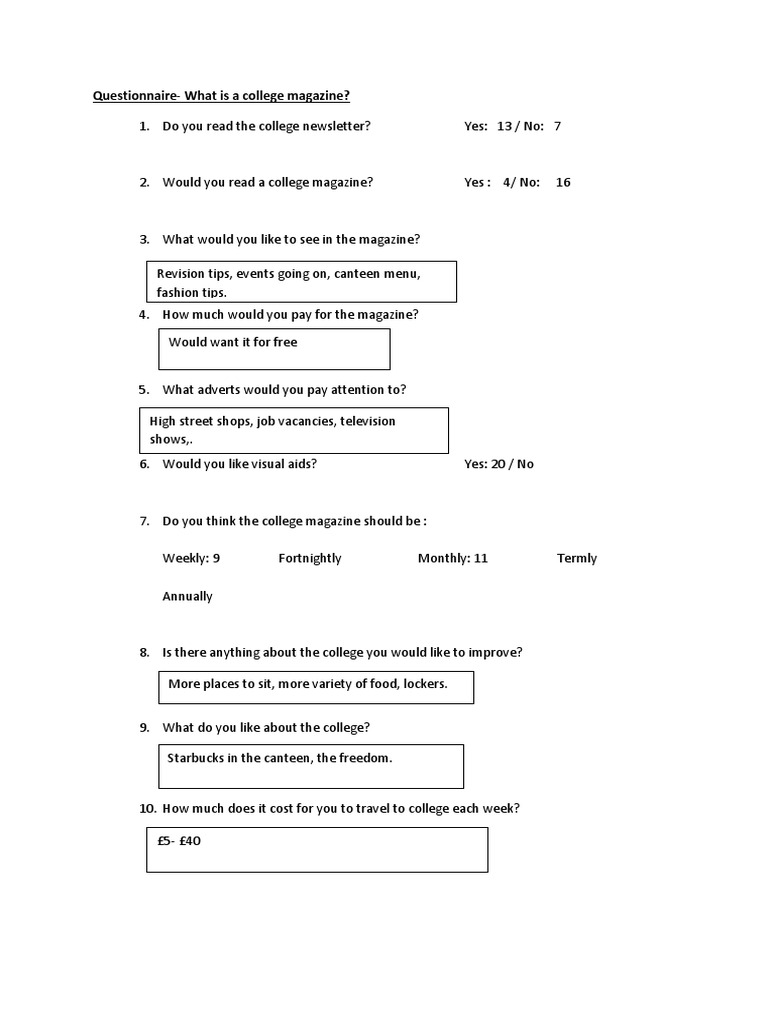 College Magazine Feedback Questionnaire | PDF