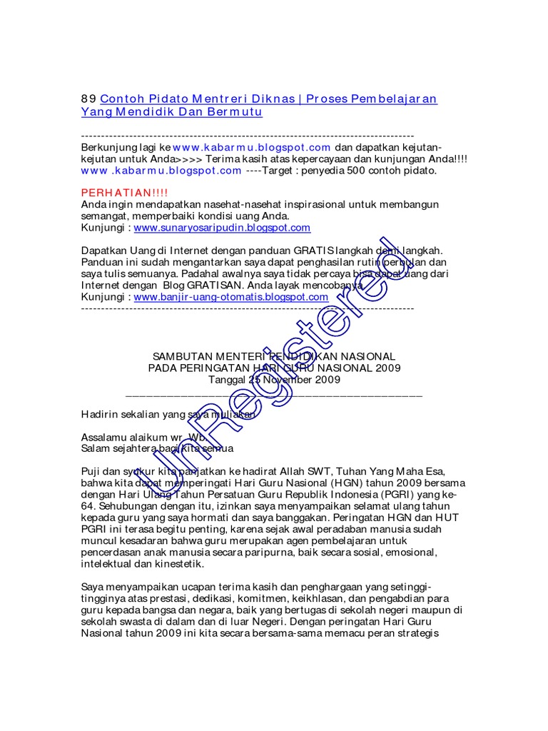 89 Contoh Pidato Mentreri Diknas Proses Pembelajaran Yang Mendidik Dan Bermutu