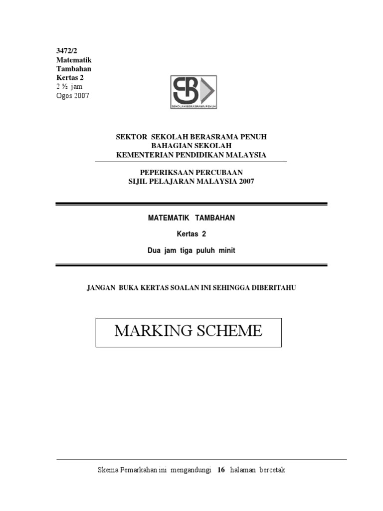 Kertas 2 Pep Percubaan Spm Sbp 2007 Pdf Persamaan Kuadrat Geometri Dasar