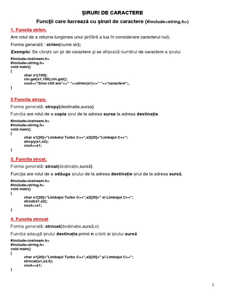 Functii Pentru Lucrurl Cu Sirurile de Caractere in C++ | PDF