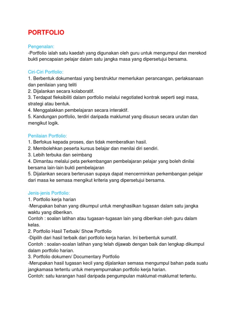 Tajuk 6 Penilaian Melalui Portfolio Dan Pemerhatian Pdf