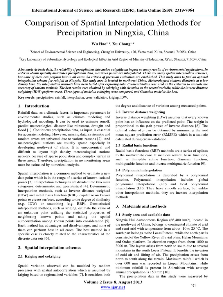 Comparison of Spatial Interpolation Methods For Precipitation in ...