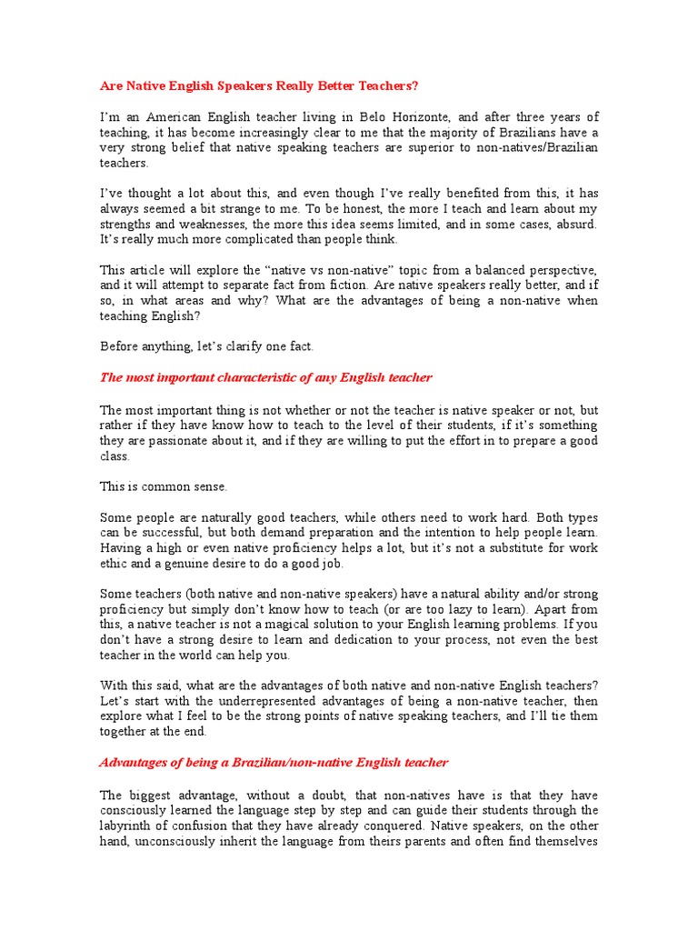 Are Native English Speakers Really Better Teachers | PDF | English ...