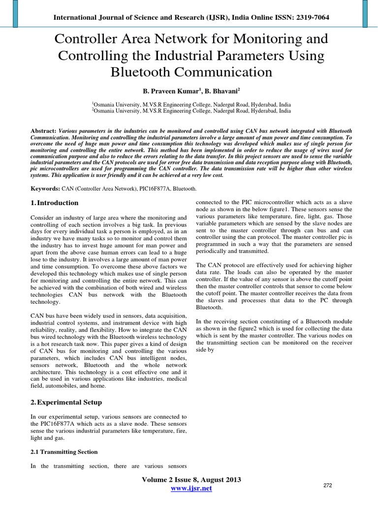 Controller Area Network For Monitoring and Controlling The Industrial ...