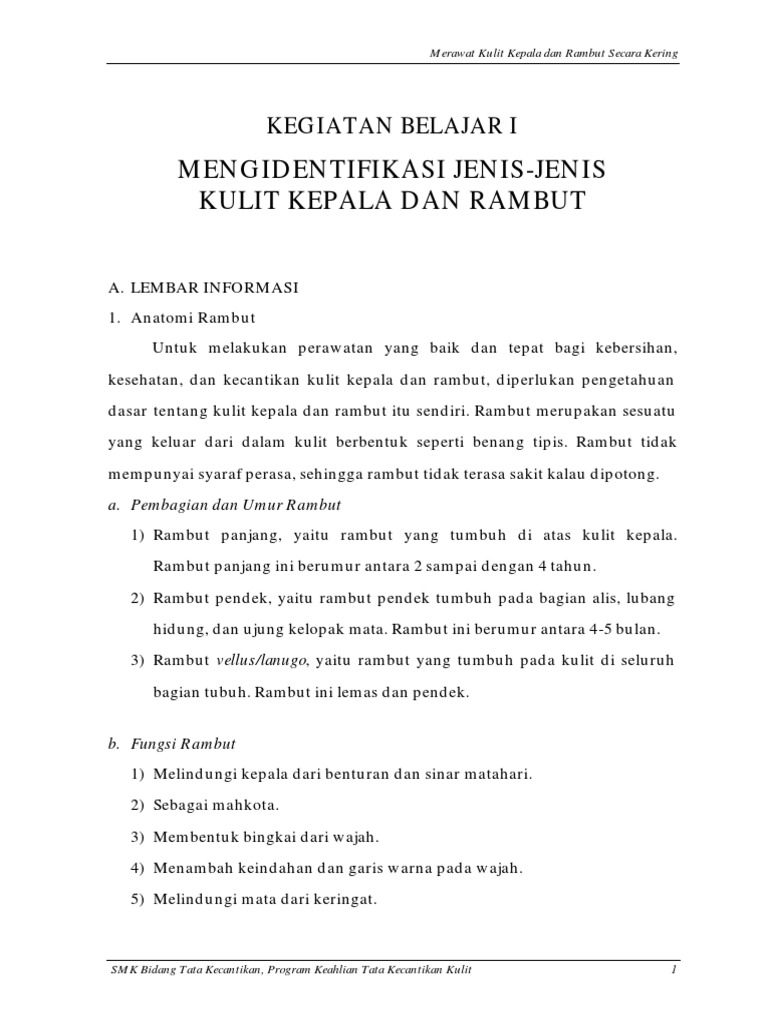 Merawat Kulit Kepala Dan Rambut Secara Kering