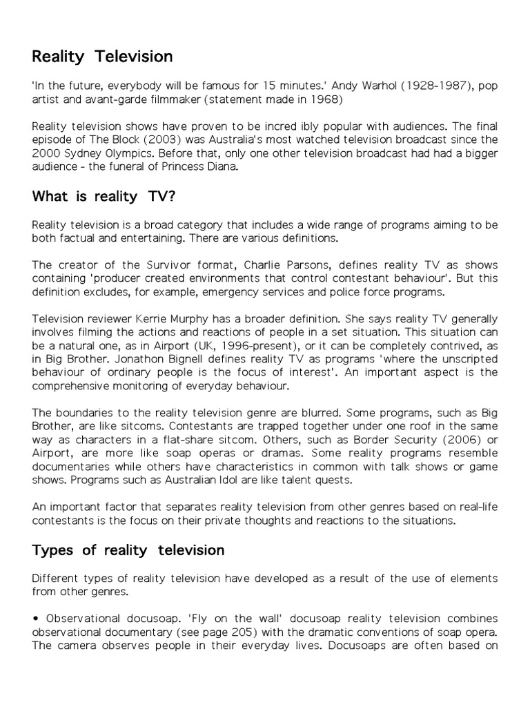 different types of reality tv shows