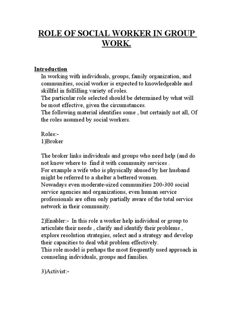 Role of a Group Social Worker Mediation Social Work