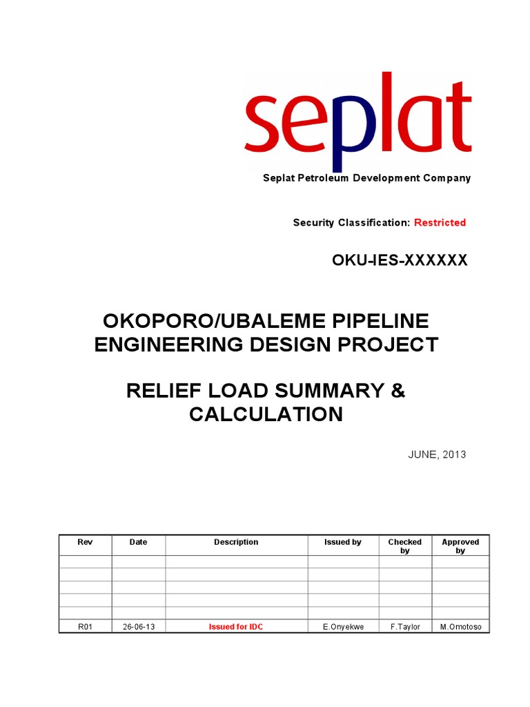 Relief Load Summary for Pipeline Project | PDF | Instrumentation ...