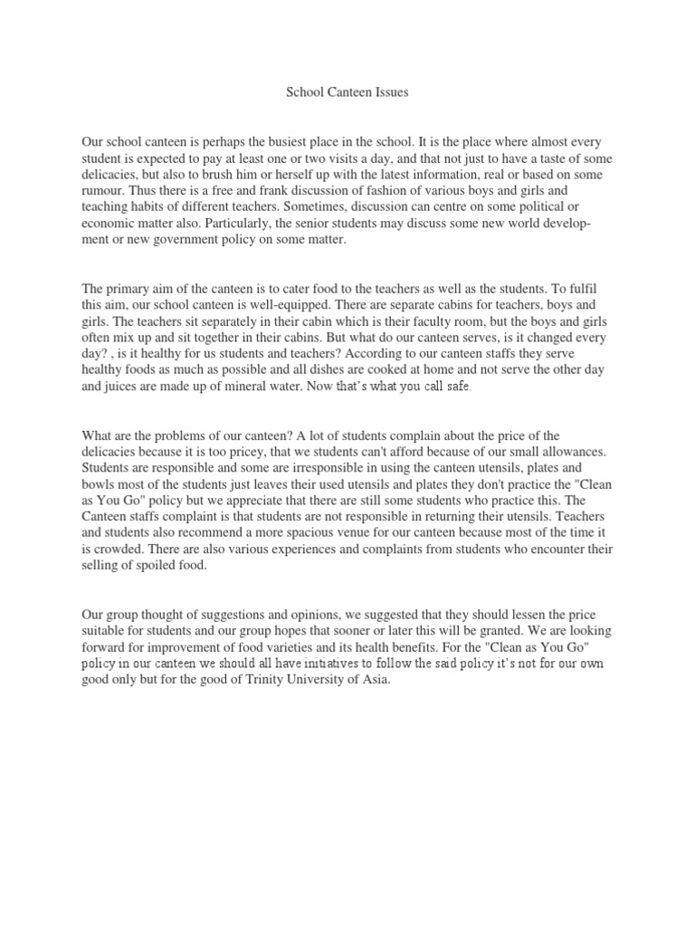 School Canteen Issues PDF Foods Food And Drink