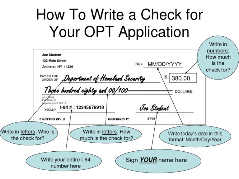 Writing a Check for OPT Application | PDF