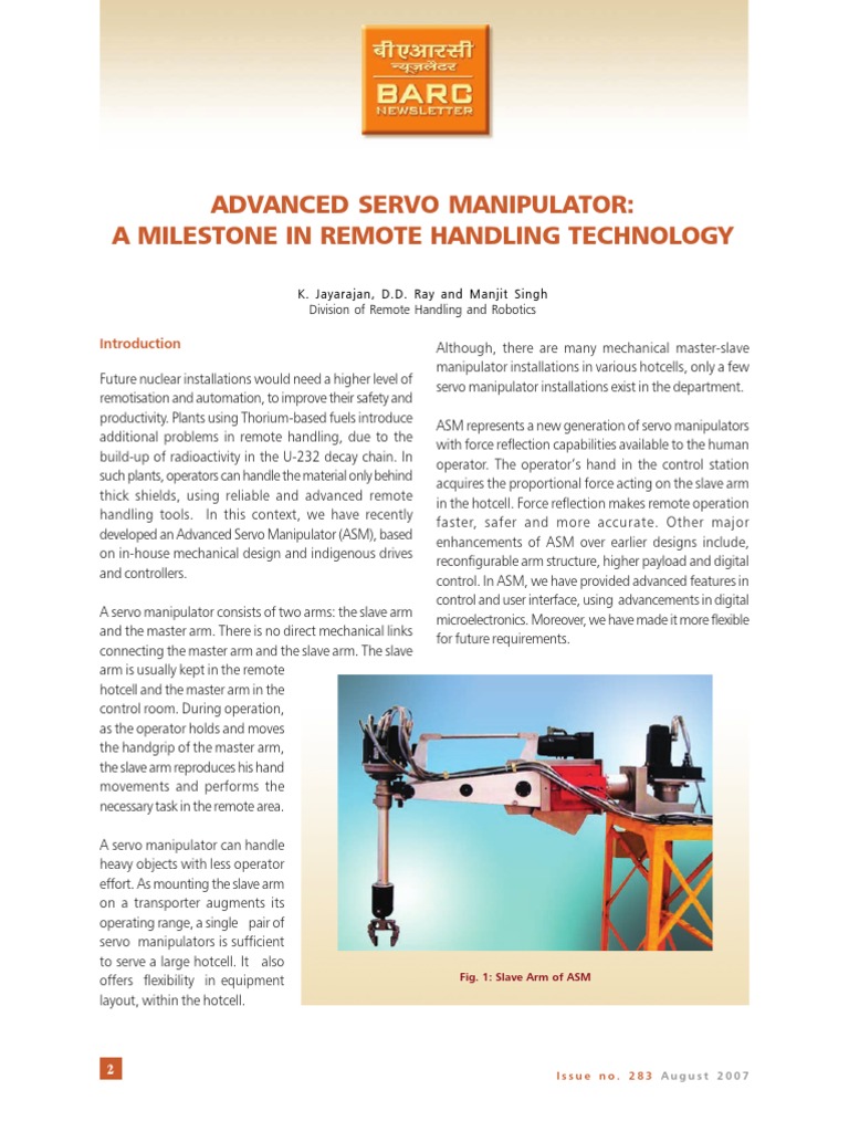 Advanced Servo Manipulator: A Milestone in Remote Handling Technology ...
