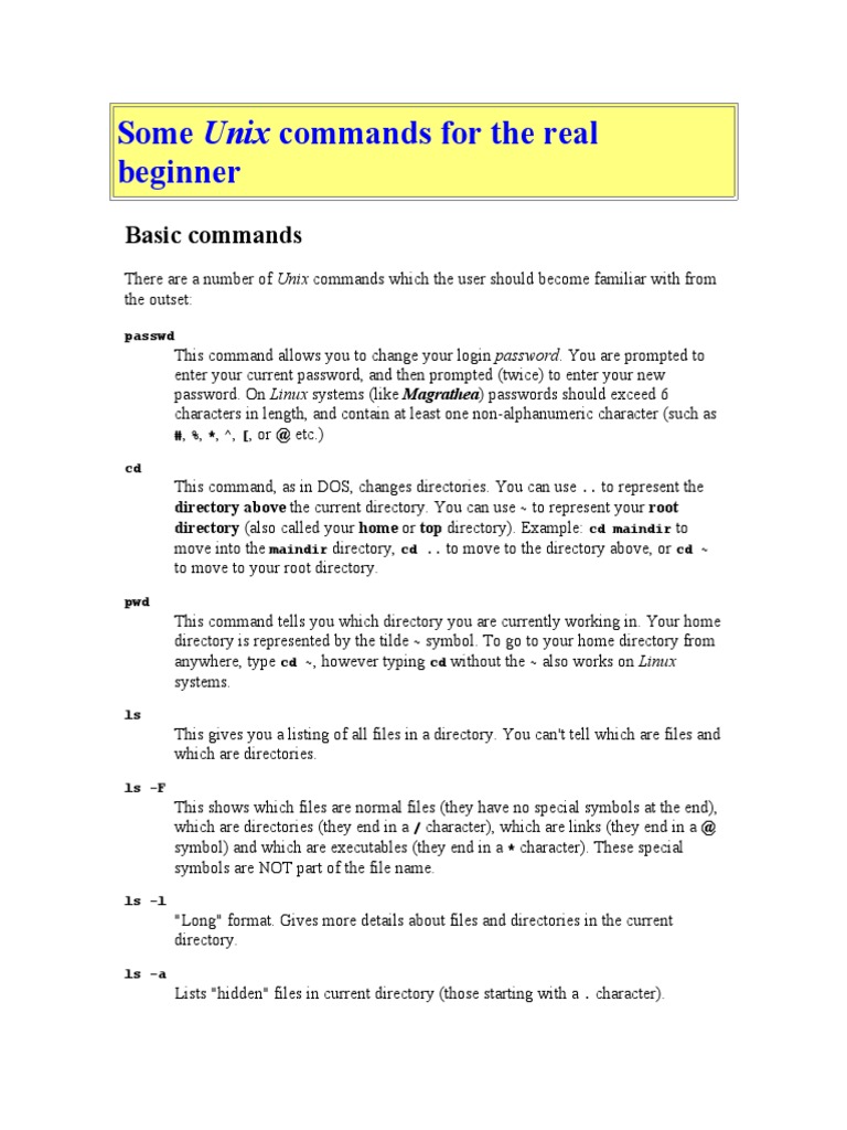 Some Unix Commands For The Real Beginner | PDF